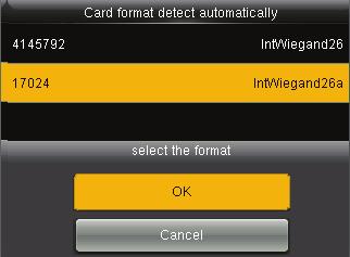 Nota: Na interface [Detectar formato de cartão automaticamente] de um dispositivo IC, o dispositivo não consegue detectar o número do cartão ou o formato Wiegand apenas passando um cartão IC.