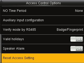 Na interface inicial, pressione [M / OK]> Controle de acesso para entrar na interface de configuração do Controle de acesso.