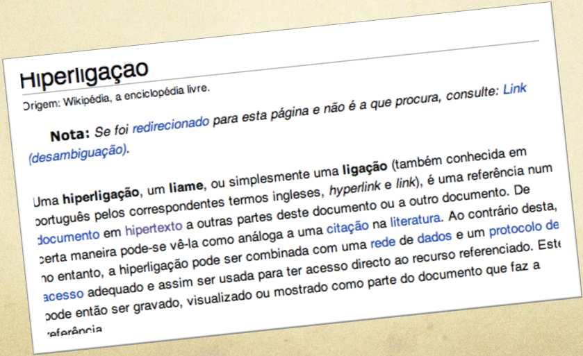 HIPERLINKS / LINKS Um utilizador pode seguir as hiperligações numa página para outros documentos/páginas.