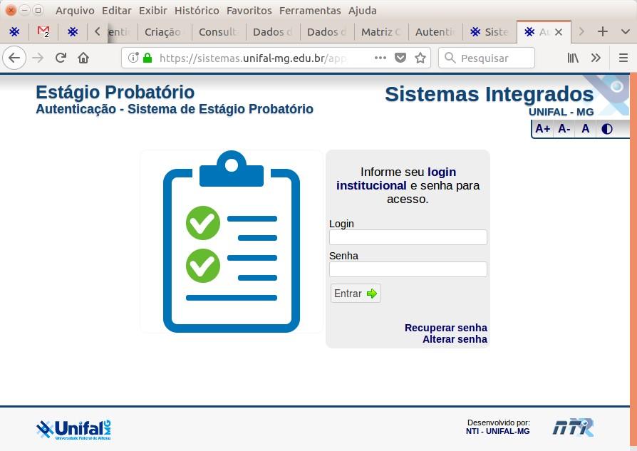 unifal-mg.edu.br) e acesse o link de Sistemas Integrados UNIFAL-MG.