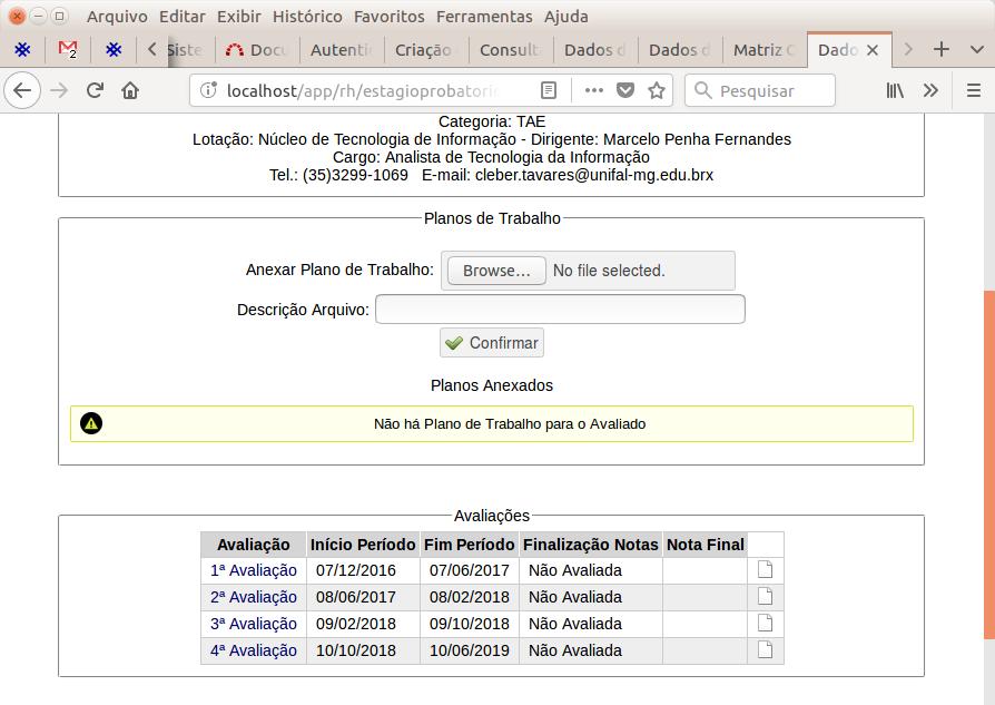 Função Avaliado - Para o servidor em estágio probatório Ao entrar no sistema uma tela