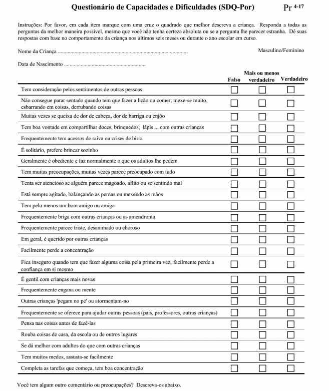 Anexos 167 ANEXO G - Questionário de Capacidades e Dificuldades (versão professores)