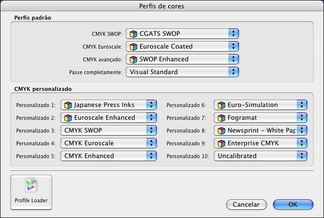 GERENCIAMENTO DE PERFIS 16 Você pode alterar a definição de qualquer configuração na caixa de diálogo Perfis de cores. Para acessar esta caixa de diálogo, escolha Perfis de cores do menu Perfis.
