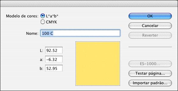 4 Para inserir valores numéricos para a cor, escolha um modelo de cores e edite os valores nos campos CMYK ou L*a*b*.