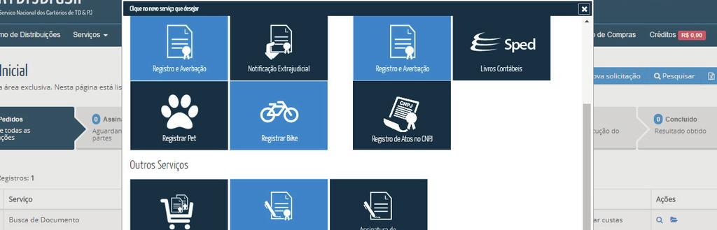 Selecionando o serviço Logo após clicar em Nova solicitação irá