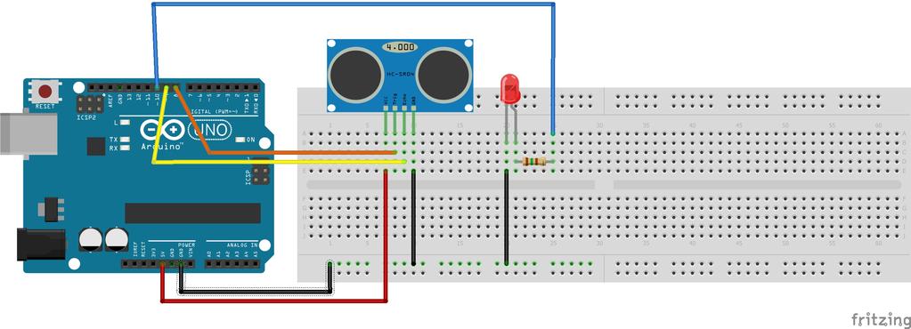 Projeto 14 Alerta de distância com um LED e sonar Vamos novamente misturar um pouco o que foi aprendido, para esse projeto usaremos as informações das atividades com o LED e da atividade anterior.