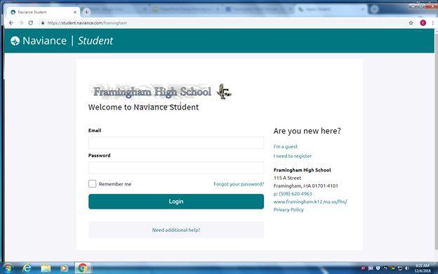 Como acessar sua conta Naviance Acesse: www.connection.naviance.com/framingham Digite seu email e senha Esqueceu sua senha?