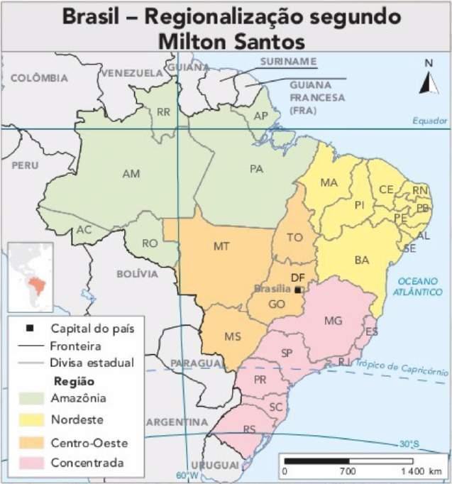 Os "Brasis"de Milton Santos - Técnico-científico-informaciona l - Globalização - Amazônia: Zona Franca de Manaus e baixa densidade demográfica - Nordeste: Pouca infraestrutura e