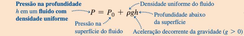 Portanto temos: A pressão P em uma profundidade h é maior que a pressão P 0 na superfície, e a diferença entre elas é ρgh.