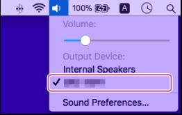 5 Clique no ícone do altifalante, no canto superior direito do ecrã, e selecione [] em [Output Device]. Pode reproduzir música, etc. a partir do seu computador.