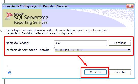 Configuração do Reporting Services Configuration Connection (Gerenciador de Configuração do Reporting Services) Agora abra o Reporting Services Configuration