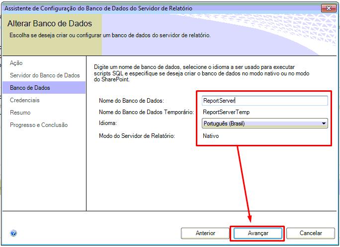 Em Banco de Dados deixe o nome como padrão e Avançar.