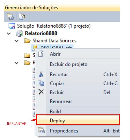 1.8. Clique com o botão direito no DSGLOBAL > Implantar, neste momento será feita a