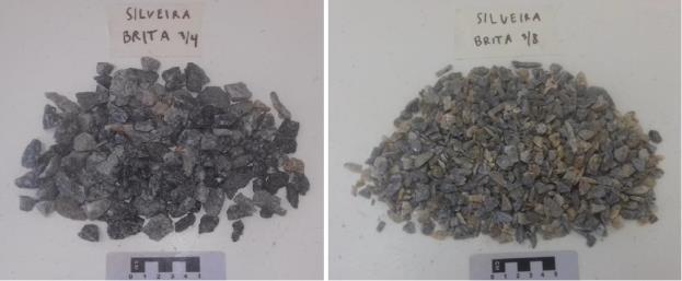granodioritos, apenas de quartzo e também britas provenientes de falhas que ocorrem alteradas. As britas da pilha 3/8 possuem tamanho e composição heterogênea.