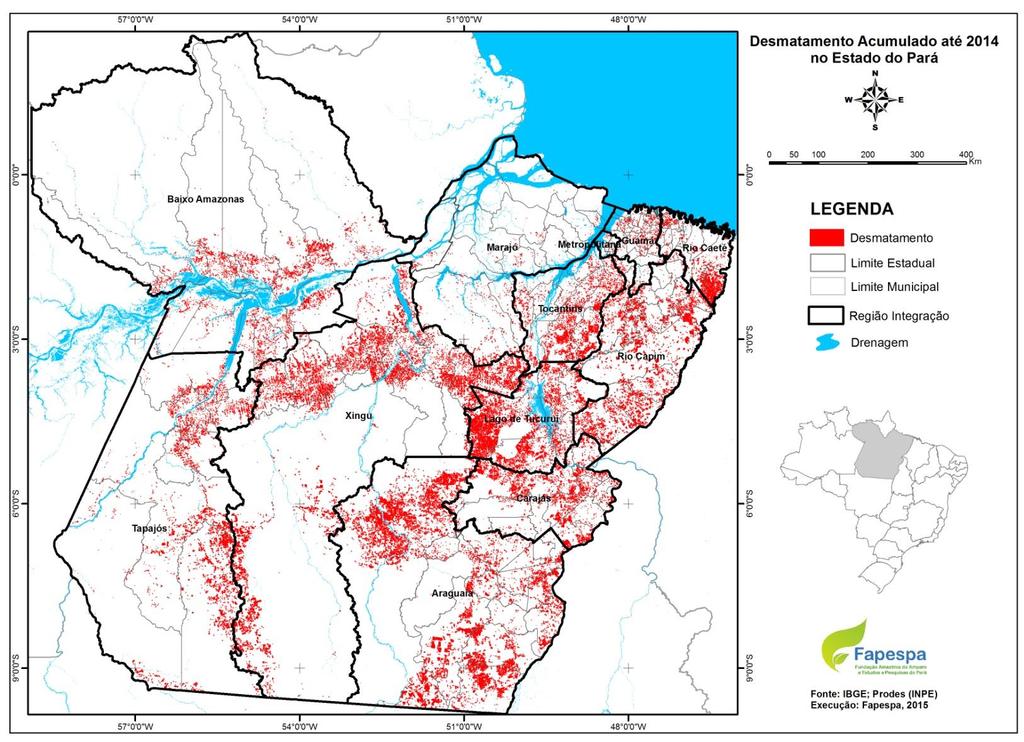 DESMATAMENTO Pará, estado síntese da região amazônica, com grande potencial econômico e imensos desafios para garantir a sustentabilidade de seus ecossistemas Pará: Área total desmatada de 255.
