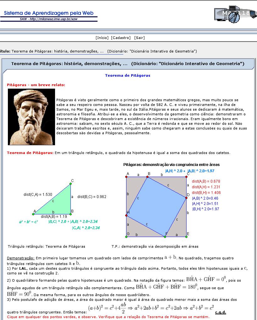 Figure 7. Um vocábulo do Dicionário Interativo de Geometria de um aluno de MAC118. Brusilovsky, P. (2000). Adaptive hypermedia: From intelligent tutoring systems to webbased. pages 1 7. Fuks, H.