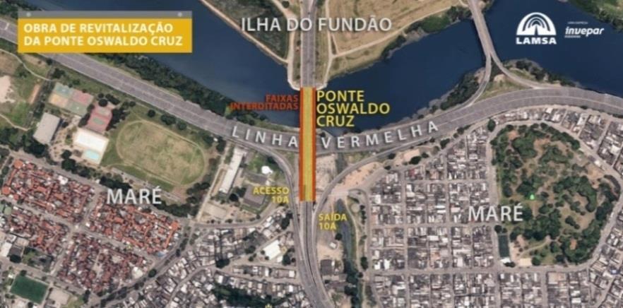 Linha Amarela: obras no viaduto de ligação com a Ilha do Fundão A Linha Amarela iniciou, no dia 29/04, as obras no Viaduto Oswaldo Cruz, na Maré (que liga a via expressa à Ilha do Fundão).