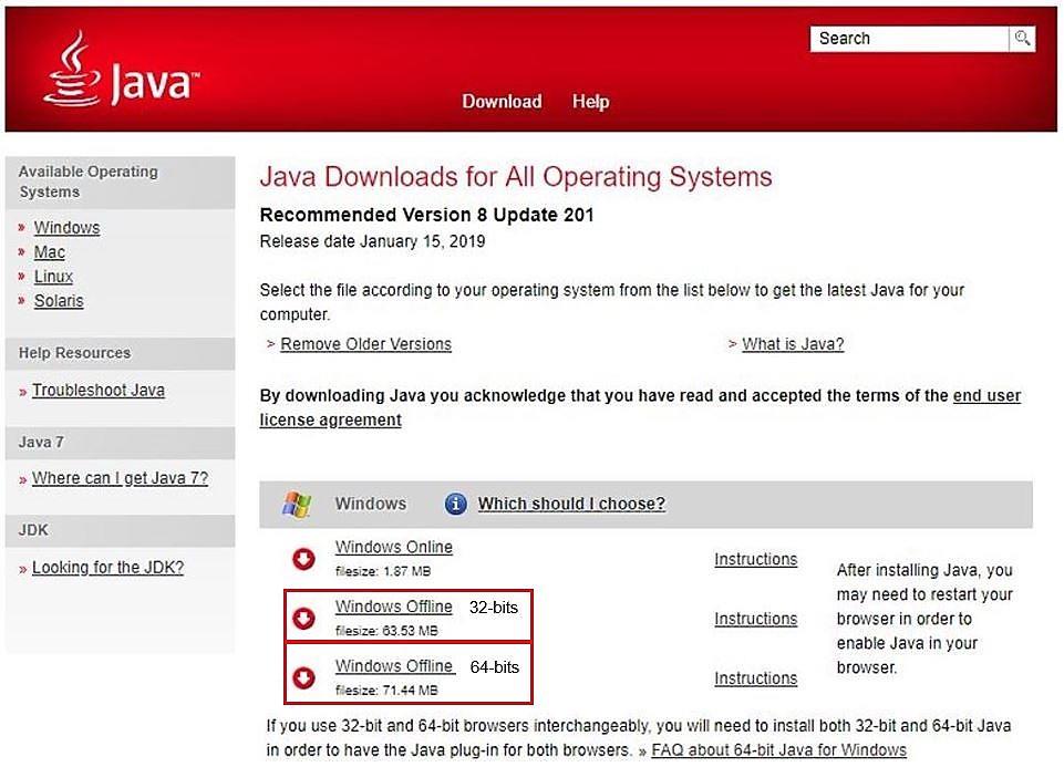 Software do Java na última versão: Java 32 ou 64 bits, dependerá do seu tipo de sistema operativo.