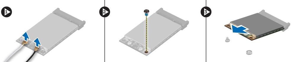 3. Encaminhe os cabos pelos canais de encaminhamento e ligue-os à placa WLAN. 4. Instalar: a. tampa da base b. bateria 5.