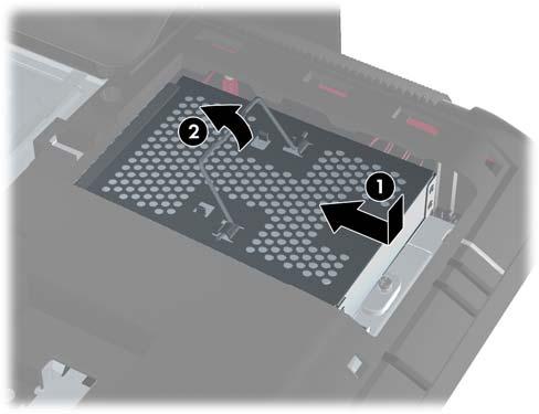 13. Instale os quatro parafusos de montagem que prendem a unidade de disco rígido ao compartimento.