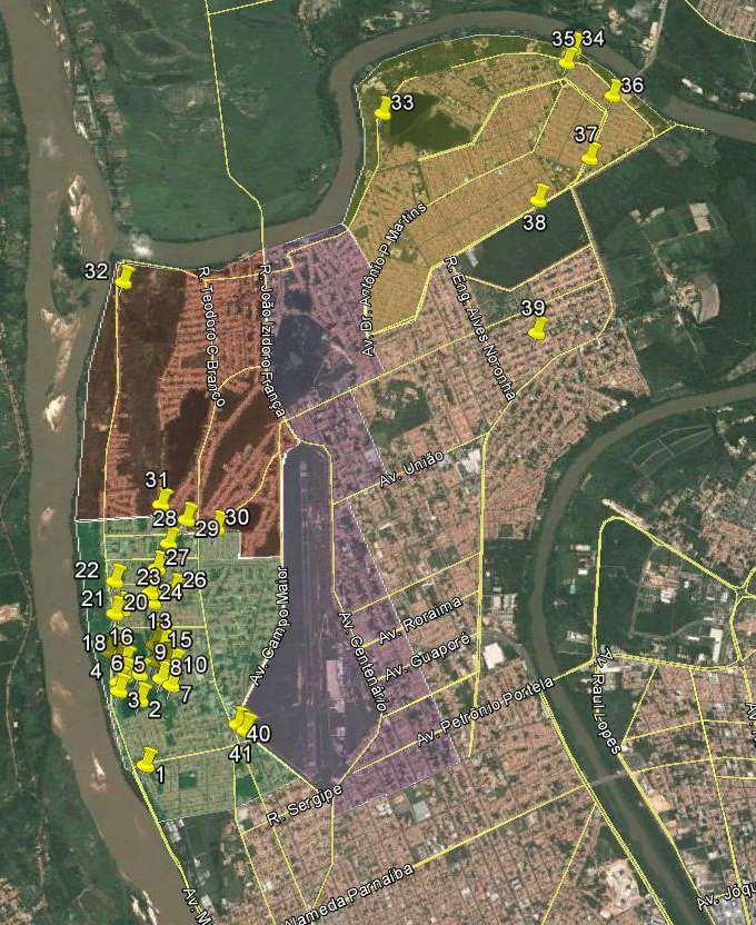 1 Urbanização da Orla do Acarape 2 Compl. e pav. da Rua São Félix 3 Praça Monumental 4 Adm.