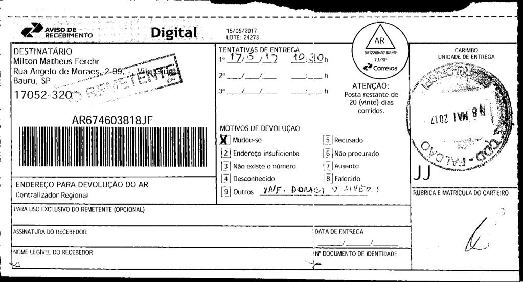 fls. 45 Este documento é cópia do original, assinado digitalmente por e-carta.correios.com.br, liberado nos autos em 23/05/2017 às 07:57.