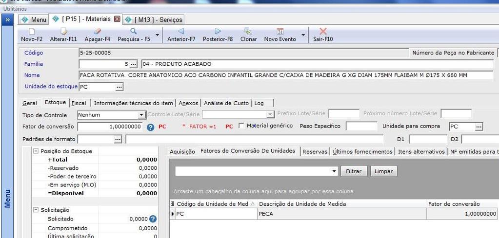 Registros - 0220 Fatores de Conversão de Unidades Registros - 0220 Fatores de Conversão de Unidades O meu controle de estoque de um determinado item (parafuso, por exemplo) é em peças, mas este mesmo