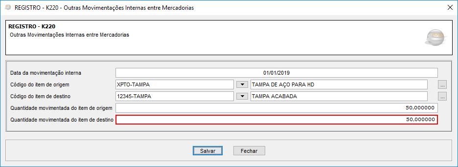 Registro K220 Outras Movimentações Internas entre Mercadorias: Este registro tem o objetivo de informar a movimentação interna entre mercadorias de tipos: 00 Mercadoria para revenda; 01