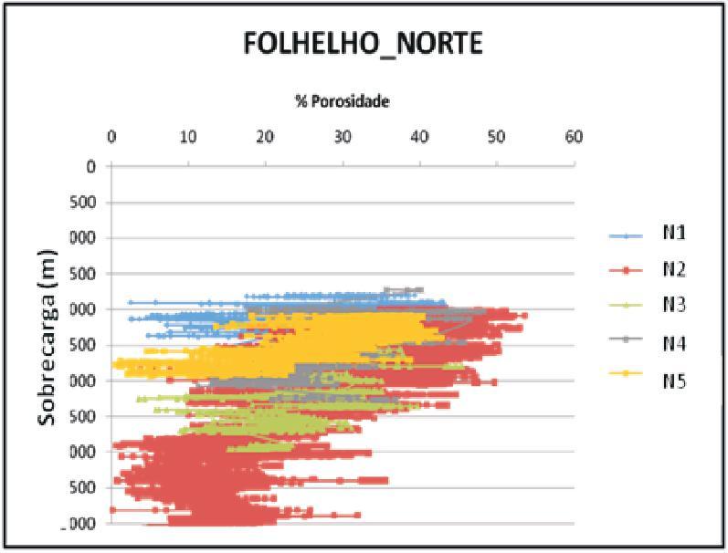 C4 C5 Arenito Sul Porosidade (%) 0 20 40 60 80 100 0 Folhelho Sul Porosidade (%) 0 20 40 60 80 100 120 140 0