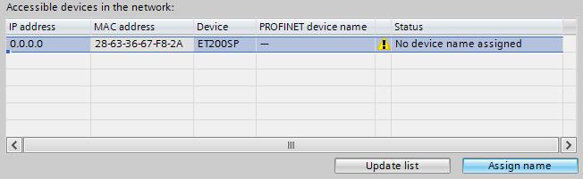 A atribuição correta do nome do dispositivo PROFINET e o endereço de IP