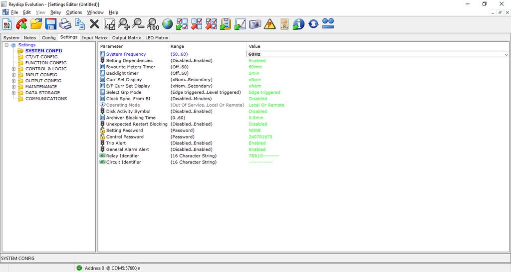 4 3. Parametrização do relé 7SR10 3.1. SYSTEM CONFIG Estabelecida a comunicação, na coluna esquerda da tela, selecione a opção System Config em Settings.