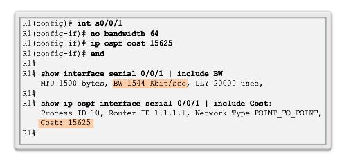 Custo do OSPF Configurando manualmente o custo OSPF Os comandos de interface bandwidth e ip ospf cost
