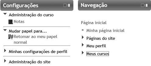 22 1.3 Autores, tutores e alunos Moodle para Autores e Tutores - 3 a Edição Ambos os menus (Figura 1.5) disponibilizados para os administradores foram mantidos para os autores, tutores e alunos.