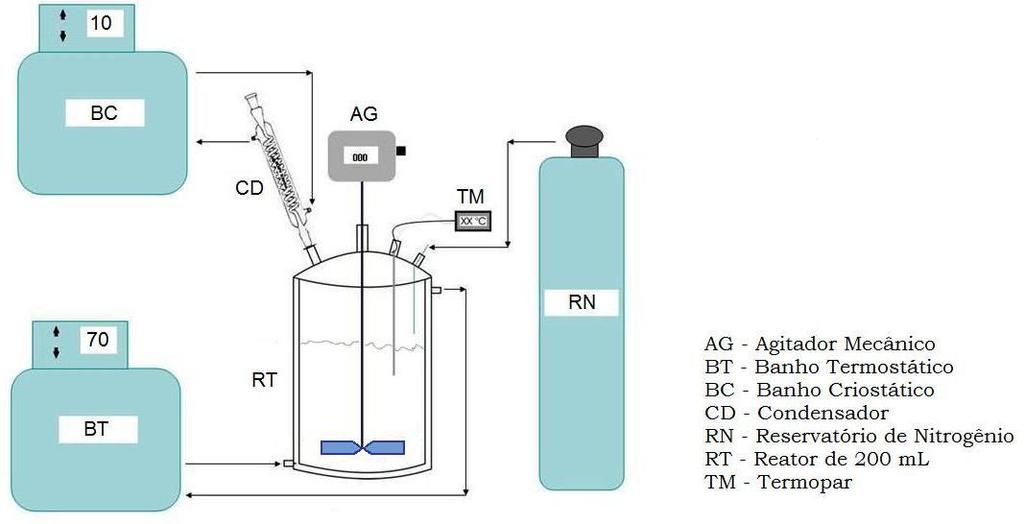 32 durante 30 minutos antes de iniciar a reação a partir de um capilar no meio A alimentação de nitrogênio é feita a partir de um cilindro de nitrogênio pressurizado conectado ao reator e, controlado