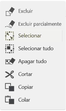 Operações básicas Cortar, copiar ou colar traços É possível selecionar, cortar, copiar ou colar traços já desenhados na tela. Cortar ou copiar traços 1.