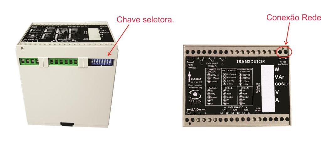 Saída em rede RS485 (MODBUS-RTU). Além das saídas analógicas, os transdutores também podem ser fornecidos com uma saída em rede RS485 protocolo MODBUS-RTU (atuando como escravo).