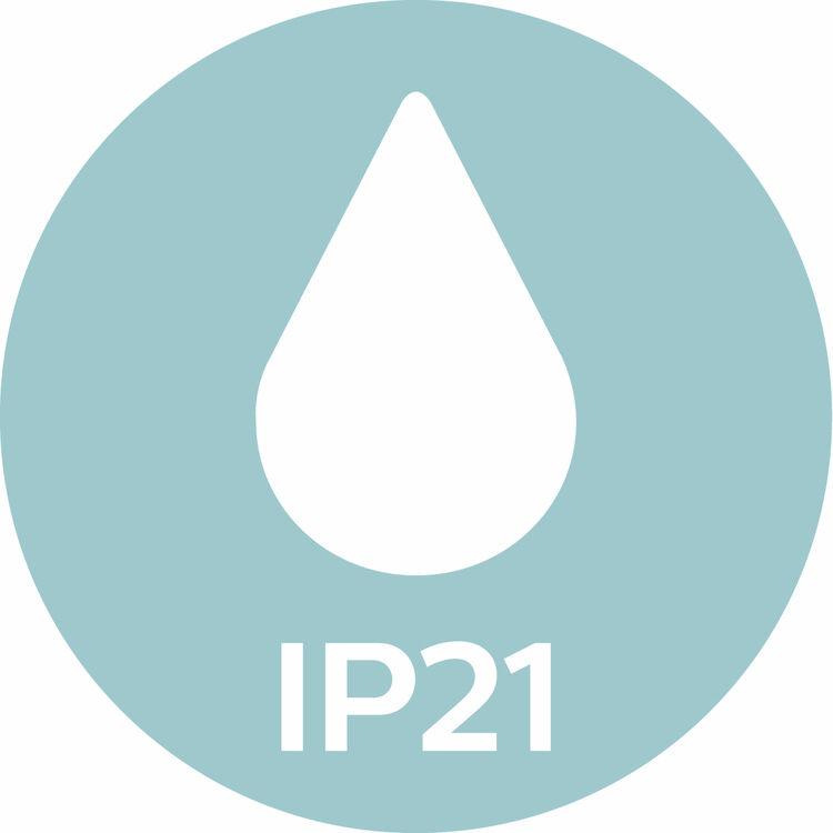 IP21 - seguro para a casa de banho Este candeeiro de casa de banho da Philips foi especialmente concebido para ambientes húmidos.