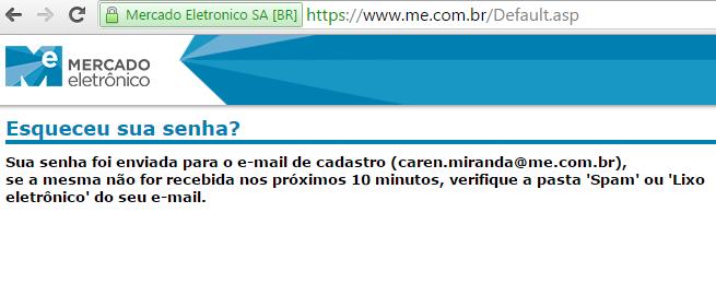 3 etapa: Notificação que foi enviado para o e-mail.