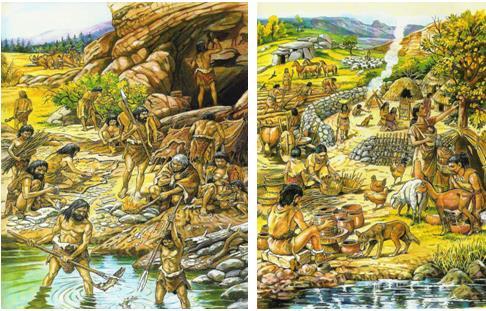 QUESTÃO 13 (JM) OBSERVE a imagem a seguir, que representa dois períodos da Pré-: Paleolítico Neolítico Imagem disponível em: