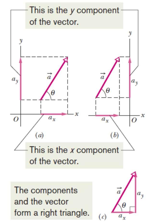 Componentes de vetores Componente = projeção Esta é a componente y do vetor Obter as componentes