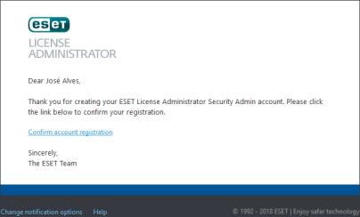 Os administradores secundários são chamados de Security Admin e apenas podem gerir as licenças prédefinidas pelo administrador principal.