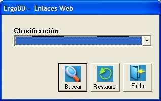 MANUAL DEL USUARIO ENLACES WEB Esta unidad de la base de datos ErgoBD ofrece información sobre páginas web en Internet que pueden tener interés desde el punto de vista ergonómico.