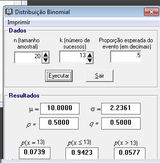 Assim, P (X 13) = P (X = 13) + P (X > 13) = = 0, 0739 + 0, 0577 = 0, 1316 tal que há uma probabilidade de cerca de 13% de rejeitar a hipótese de que o aluno está chutando as respostas do teste dado