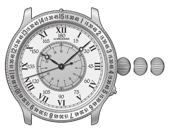 306 L699 THE LINDBERGH HOUR ANGLE WATCH Relógios automáticos Ponteiro das horas Ponteiro dos minutos C Bisel giratório Ponteiros dos segundos 1 2 3 A Mostrador central hora, minutos, segundos, ângulo