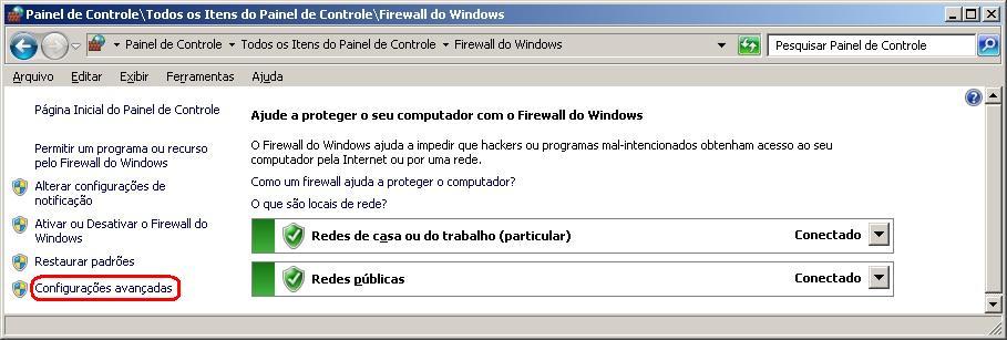 12 - Configurando o Firewall do Windows Clicar em Configurações