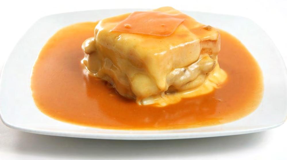 FRANCESINHAS FRANCESINHA FRANCESINHA DA CASA Pão, bife, salsicha e linguiça fresca, mortadela, ﬁambre, queijo, ovo, molho e batata frita FRANCESINHA COM BATATA Pão, bife, salsicha, linguiça fresca,