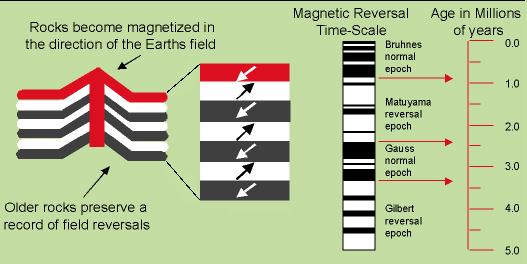 Reversões do campo magnético As rochas conteriam,
