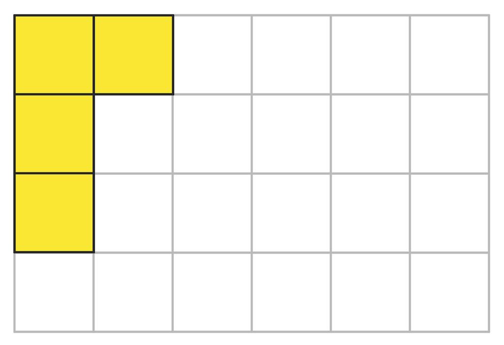 Somente com peças amarelas: Em primeiro lugar, colocaremos uma das peças em um dos cantos do retângulo e, depois, devemos pensar em como posicionar a próxima peça.