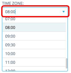 Clique a lista de drop-down da ZONA DE HORA (FUSO HORÁRIO) e escolha sua zona de hora (fuso horário) preferida.