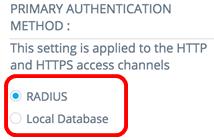 Etapa 7. Escolha o método de autenticação principal das opções de método da AUTENTICAÇÃO PRINCIPAL. A configuração padrão é RAIO. Etapa 8.